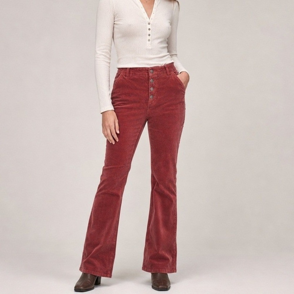 American Eagle Women's Corduroy Pants Size 16 Tall Burgundy Super Hi-Rise Flare